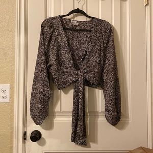 Princess Polly tie shirt, black and cream size 2